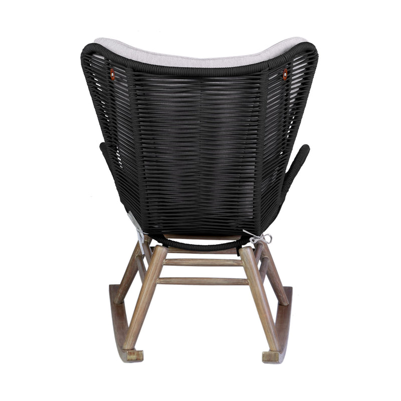Mateo Outdoor Patio Rocking chair in Light Eucalyptus Wood and Charcoal Rope - Furniture City (CA)l
