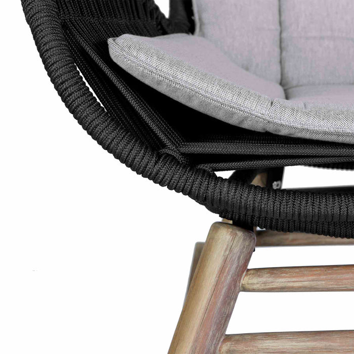 Mateo Outdoor Patio Rocking chair in Light Eucalyptus Wood and Charcoal Rope