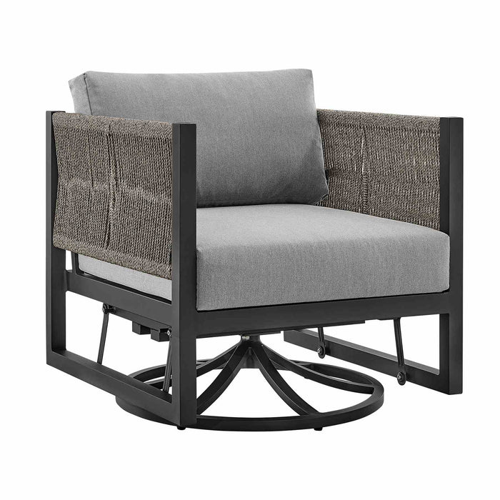 Mareike Outdoor Patio Swivel Glider Lounge Chair in Black Aluminum with Gray Cushions