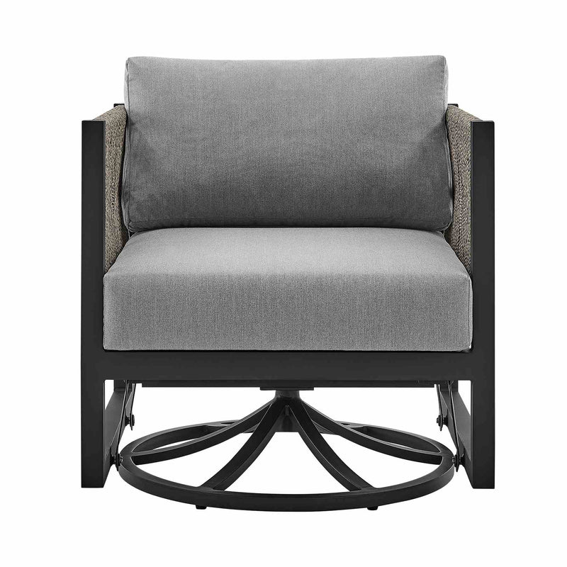 Mareike Outdoor Patio Swivel Glider Lounge Chair in Black Aluminum with Gray Cushions - Furniture City (CA)l