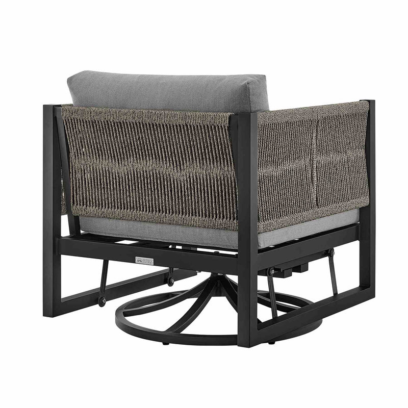 Mareike Outdoor Patio Swivel Glider Lounge Chair in Black Aluminum with Gray Cushions - Furniture City (CA)l