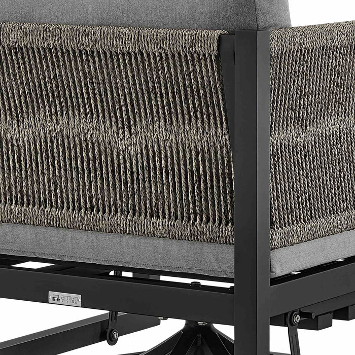 Mareike Outdoor Patio Swivel Glider Lounge Chair in Black Aluminum with Gray Cushions