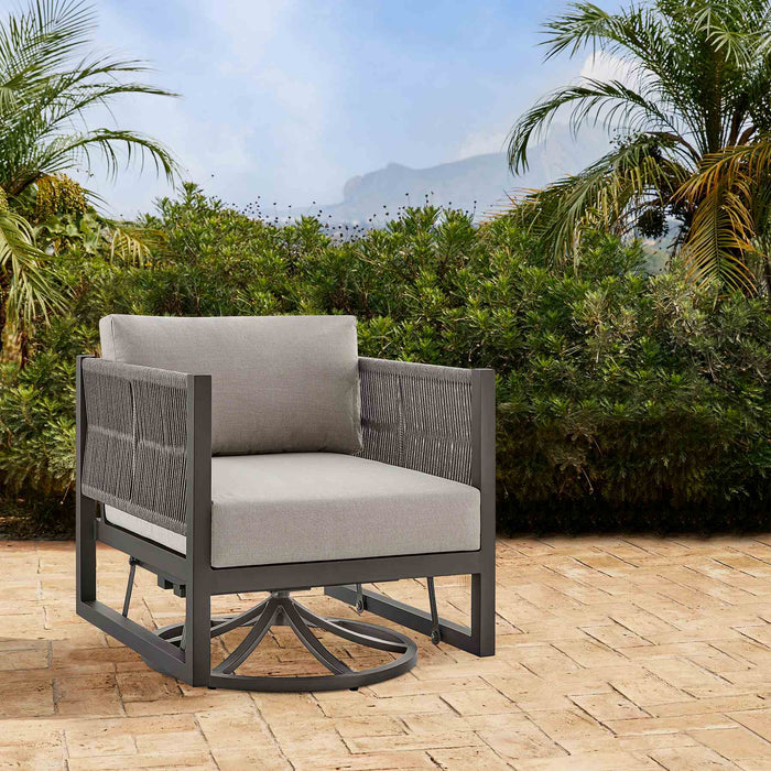 Mareike Outdoor Patio Swivel Glider Lounge Chair in Dark Brown Aluminum with Cushions