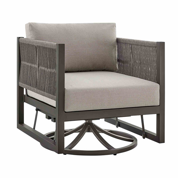 Mareike Outdoor Patio Swivel Glider Lounge Chair in Dark Brown Aluminum with Cushions