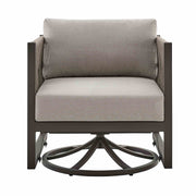 Mareike Outdoor Patio Swivel Glider Lounge Chair in Dark Brown Aluminum with Cushions - Furniture City (CA)l