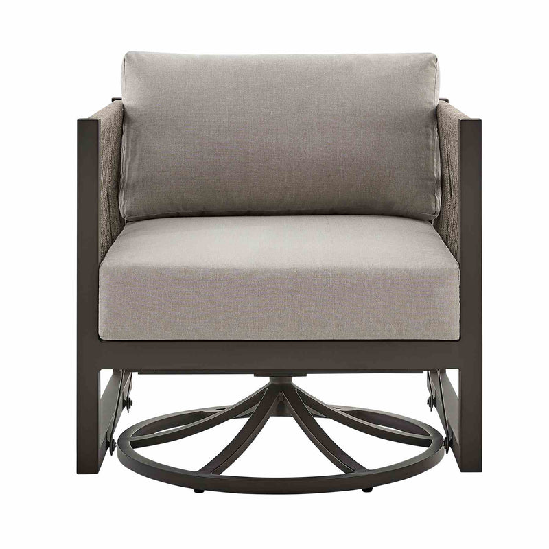 Mareike Outdoor Patio Swivel Glider Lounge Chair in Dark Brown Aluminum with Cushions - Furniture City (CA)l