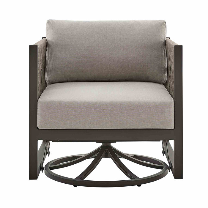 Mareike Outdoor Patio Swivel Glider Lounge Chair in Dark Brown Aluminum with Cushions