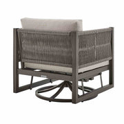 Mareike Outdoor Patio Swivel Glider Lounge Chair in Dark Brown Aluminum with Cushions - Furniture City (CA)l