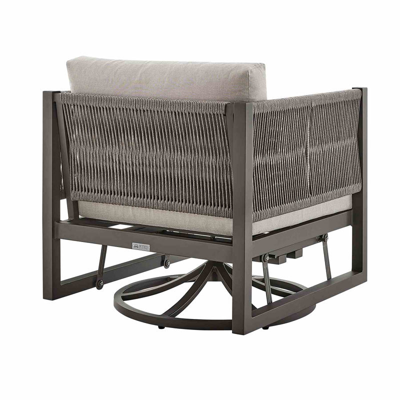 Mareike Outdoor Patio Swivel Glider Lounge Chair in Dark Brown Aluminum with Cushions - Furniture City (CA)l
