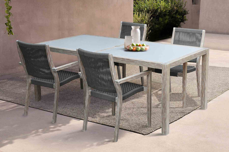Madsen Outdoor Eucalyptus Wood and Charcoal Rope Dining Chairs with Gray Teak Finish - Set of 2 - Furniture City (CA)l