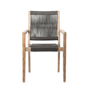 Madsen Outdoor Eucalyptus Wood and Charcoal Rope Dining Chairs with Gray Teak Finish - Set of 2 - Furniture City (CA)l