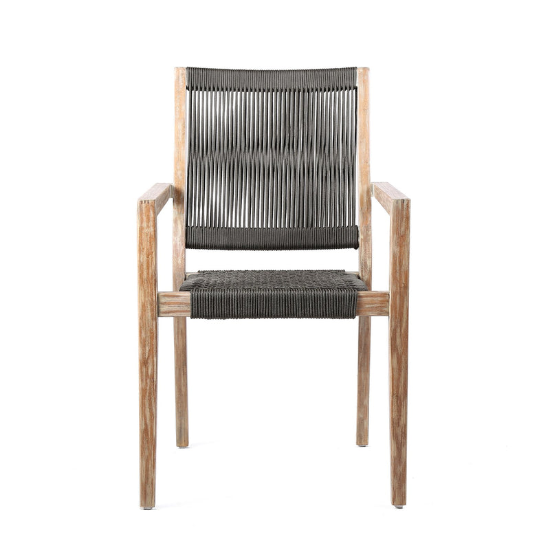 Madsen Outdoor Eucalyptus Wood and Charcoal Rope Dining Chairs with Gray Teak Finish - Set of 2 - Furniture City (CA)l
