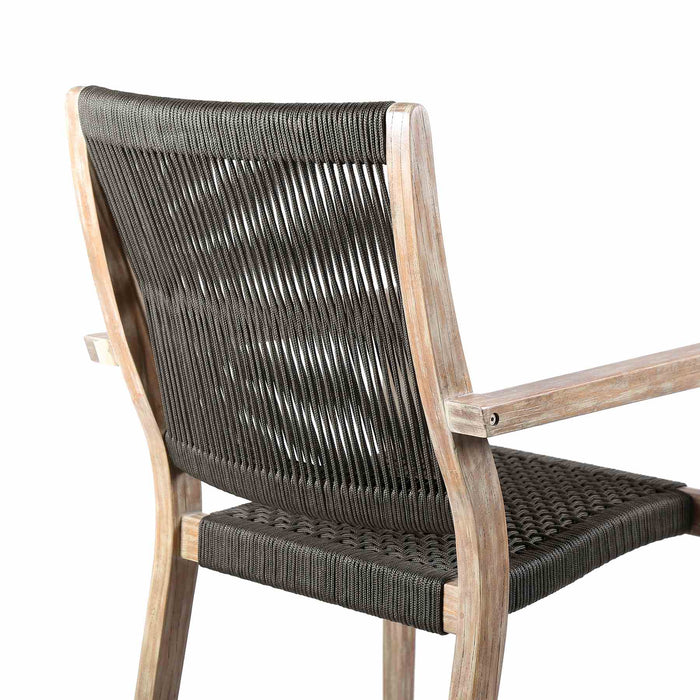Madsen Outdoor Eucalyptus Wood and Charcoal Rope Dining Chairs with Gray Teak Finish - Set of 2