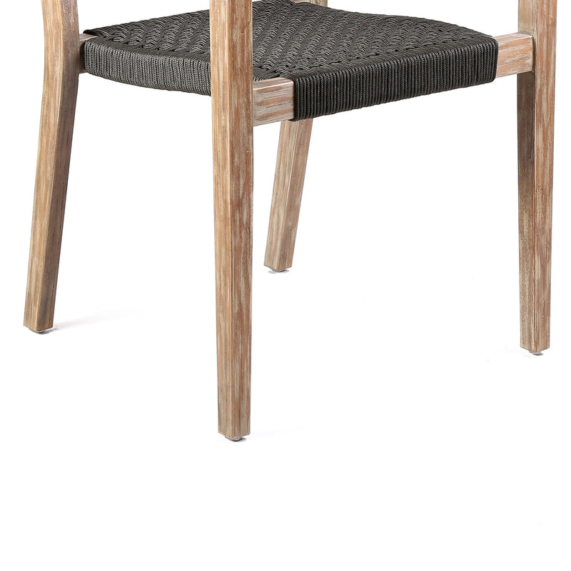 Madsen Outdoor Eucalyptus Wood and Charcoal Rope Dining Chairs with Gray Teak Finish - Set of 2 - Furniture City (CA)l