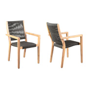 Madsen Outdoor Eucalyptus Wood and Charcoal Rope Dining Chairs with Teak Finish - Set of 2 - Furniture City (CA)l