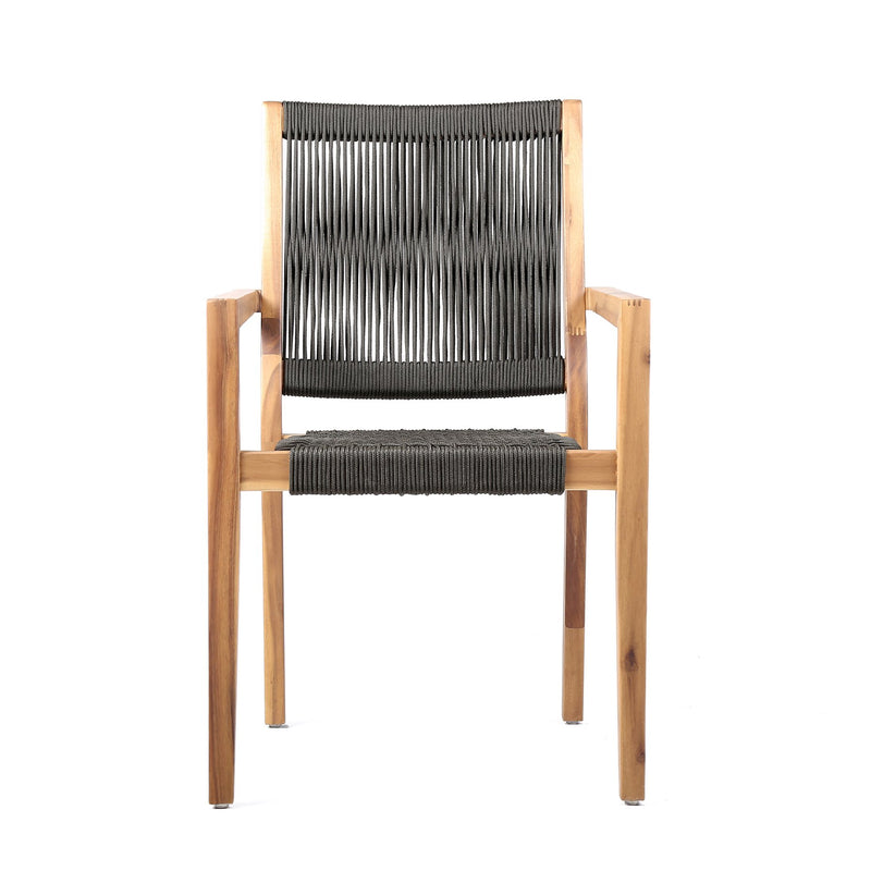 Madsen Outdoor Eucalyptus Wood and Charcoal Rope Dining Chairs with Teak Finish - Set of 2 - Furniture City (CA)l