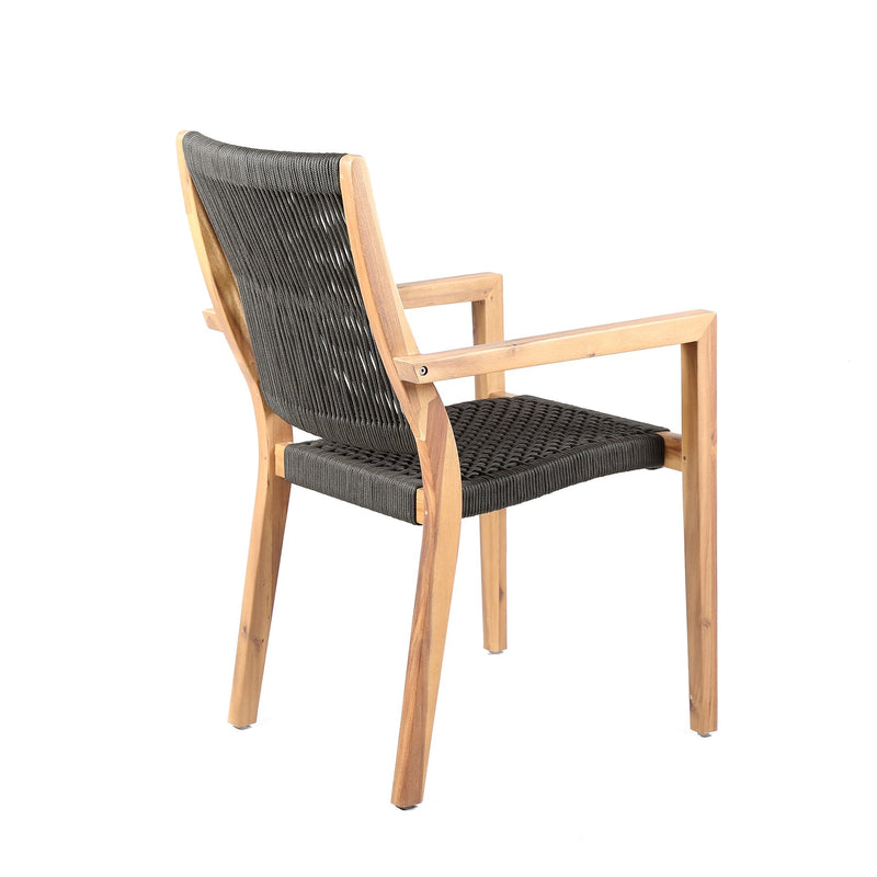 Madsen Outdoor Eucalyptus Wood and Charcoal Rope Dining Chairs with Teak Finish - Set of 2 - Furniture City (CA)l
