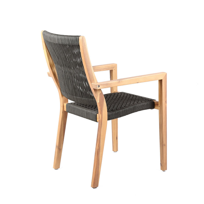 Madsen Outdoor Eucalyptus Wood and Charcoal Rope Dining Chairs with Teak Finish - Set of 2
