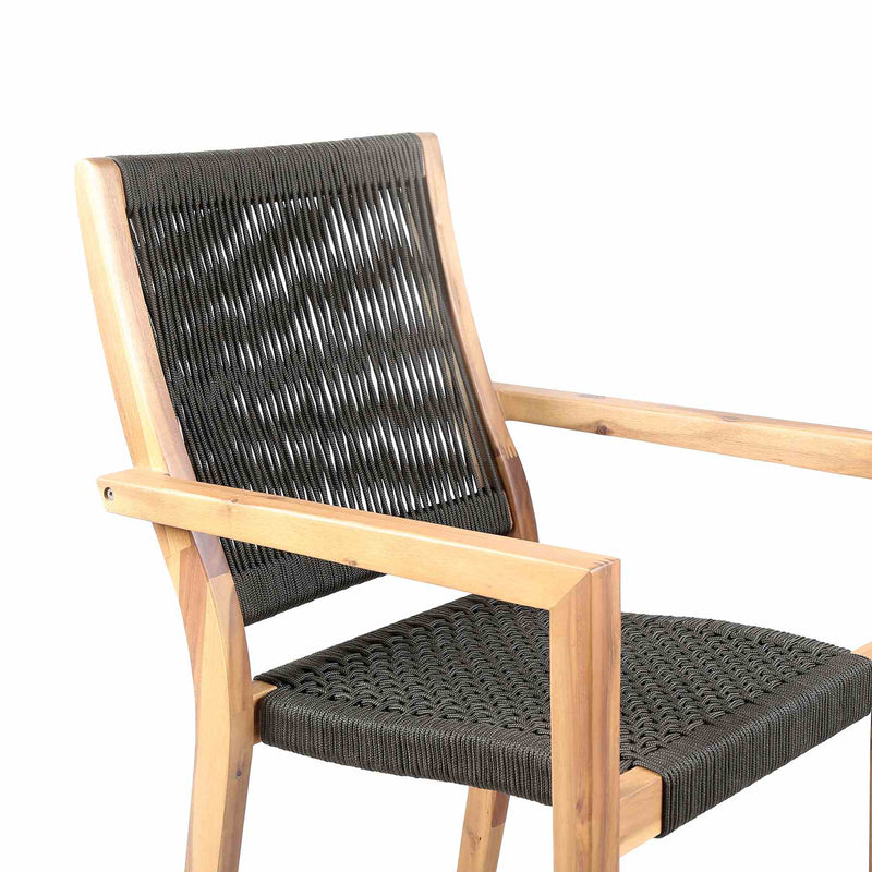 Madsen Outdoor Eucalyptus Wood and Charcoal Rope Dining Chairs with Teak Finish - Set of 2 - Furniture City (CA)l