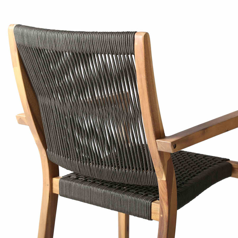 Madsen Outdoor Eucalyptus Wood and Charcoal Rope Dining Chairs with Teak Finish - Set of 2 - Furniture City (CA)l