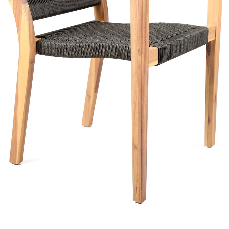 Madsen Outdoor Eucalyptus Wood and Charcoal Rope Dining Chairs with Teak Finish - Set of 2 - Furniture City (CA)l