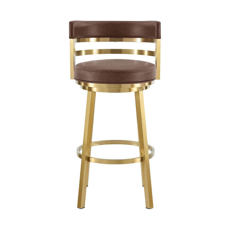 Madrid 26" Swivel Counter Stool in Gold Brushed Stainless Steel with Vintage Coffee Faux Leather - Furniture City (CA)l