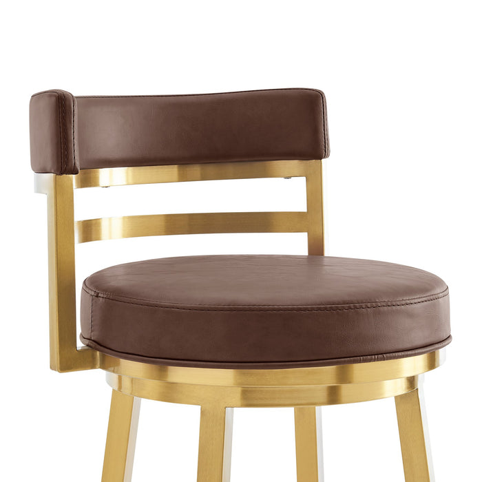 Madrid 26" Swivel Counter Stool in Gold Brushed Stainless Steel with Vintage Coffee Faux Leather