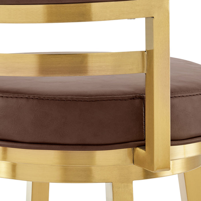 Madrid 26" Swivel Counter Stool in Gold Brushed Stainless Steel with Vintage Coffee Faux Leather