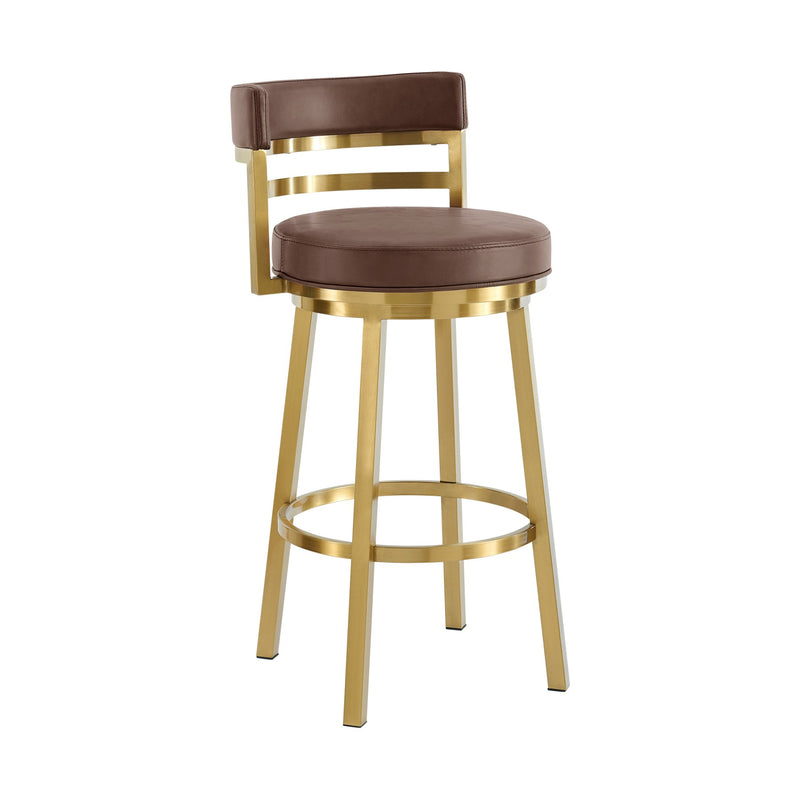 Madrid 30" Swivel Bar Stool in Gold Brushed Stainless Steel with Vintage Coffee Faux Leather - Furniture City (CA)l