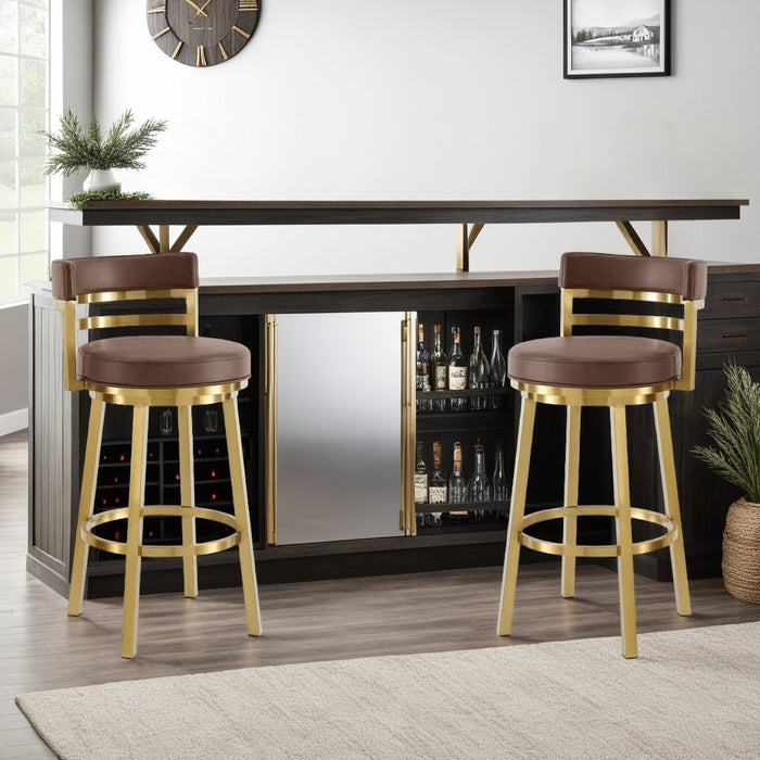 Madrid 30" Swivel Bar Stool in Gold Brushed Stainless Steel with Vintage Coffee Faux Leather