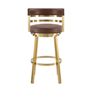 Madrid 30" Swivel Bar Stool in Gold Brushed Stainless Steel with Vintage Coffee Faux Leather - Furniture City (CA)l