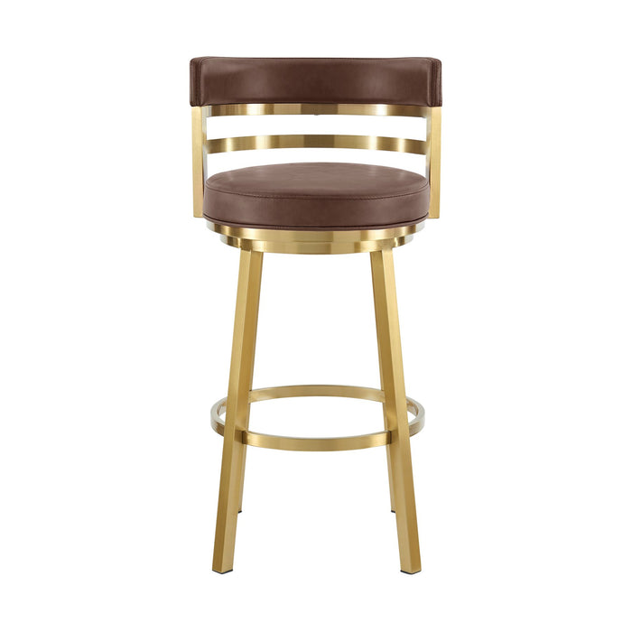 Madrid 30" Swivel Bar Stool in Gold Brushed Stainless Steel with Vintage Coffee Faux Leather