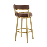 Madrid 30" Swivel Bar Stool in Gold Brushed Stainless Steel with Vintage Coffee Faux Leather - Furniture City (CA)l