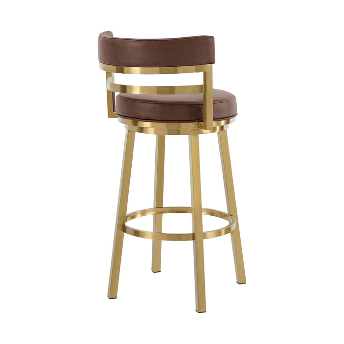 Madrid 30" Swivel Bar Stool in Gold Brushed Stainless Steel with Vintage Coffee Faux Leather