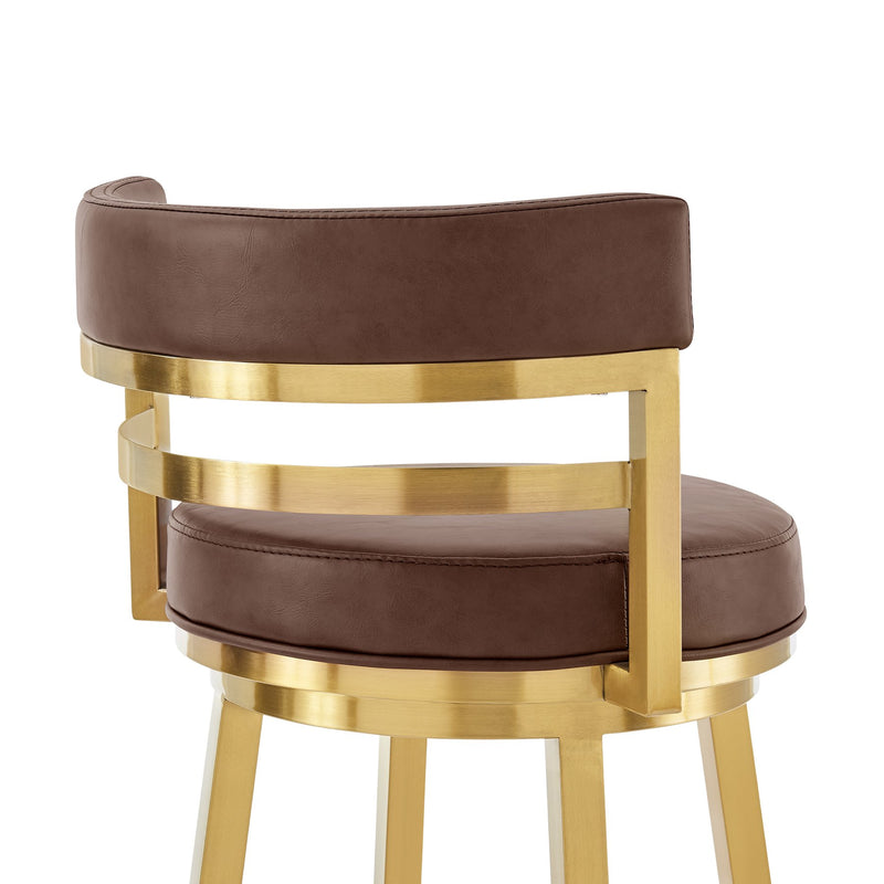 Madrid 30" Swivel Bar Stool in Gold Brushed Stainless Steel with Vintage Coffee Faux Leather - Furniture City (CA)l