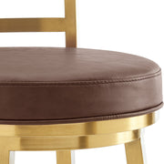 Madrid 30" Swivel Bar Stool in Gold Brushed Stainless Steel with Vintage Coffee Faux Leather - Furniture City (CA)l