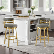Madrid 26" Swivel Counter Stool with Gold Brushed Stainless Steel and Vintage Gray Faux Leather - Furniture City (CA)l