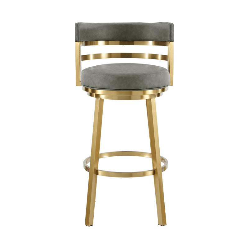 Madrid 26" Swivel Counter Stool with Gold Brushed Stainless Steel and Vintage Gray Faux Leather - Furniture City (CA)l