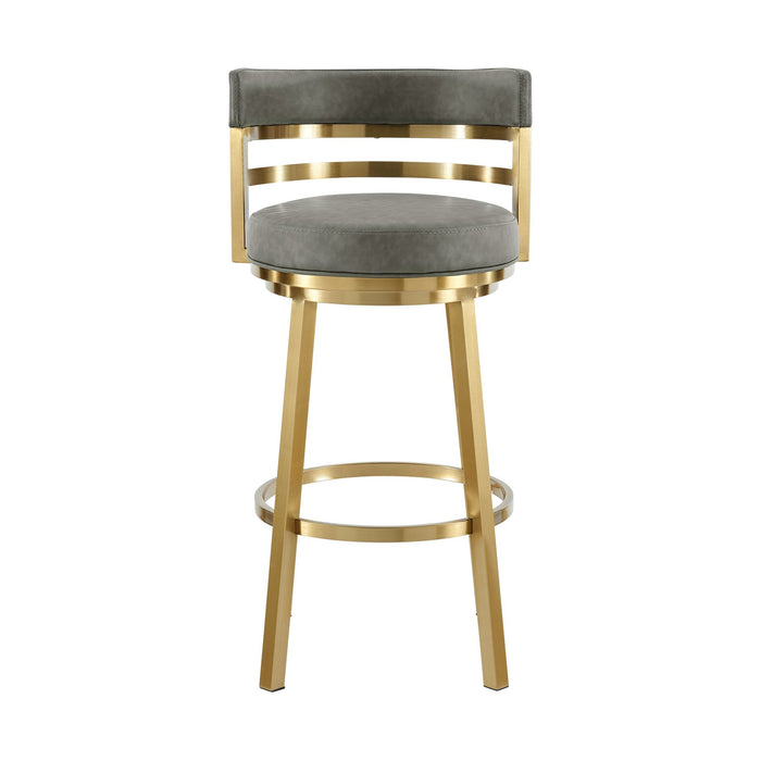 Madrid 26" Swivel Counter Stool with Gold Brushed Stainless Steel and Vintage Gray Faux Leather