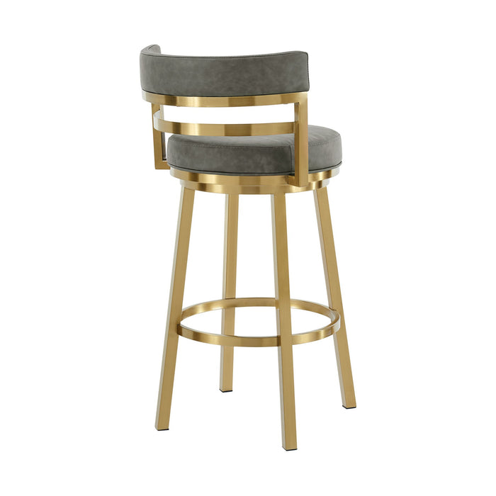 Madrid 26" Swivel Counter Stool with Gold Brushed Stainless Steel and Vintage Gray Faux Leather