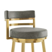 Madrid 26" Swivel Counter Stool with Gold Brushed Stainless Steel and Vintage Gray Faux Leather - Furniture City (CA)l