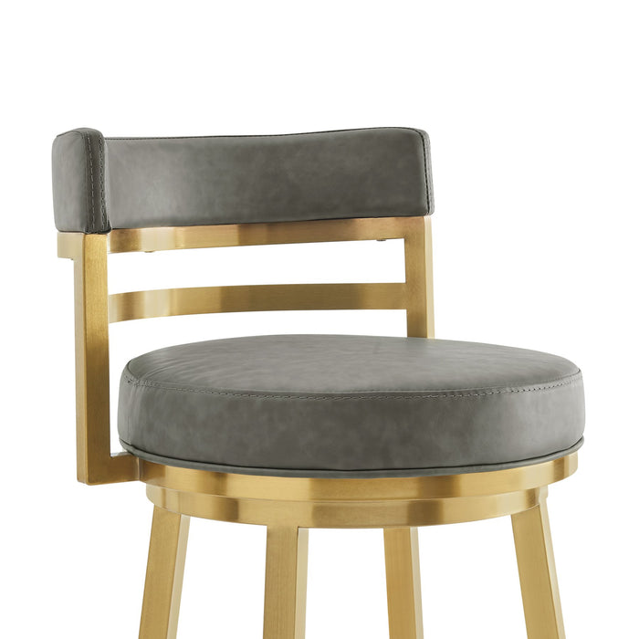 Madrid 26" Swivel Counter Stool with Gold Brushed Stainless Steel and Vintage Gray Faux Leather
