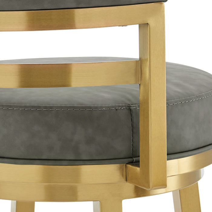 Madrid 26" Swivel Counter Stool with Gold Brushed Stainless Steel and Vintage Gray Faux Leather
