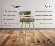 Madrid 30" Swivel Counter Stool with Gold Brushed Stainless Steel and Vintage Gray Faux Leather - Furniture City (CA)l