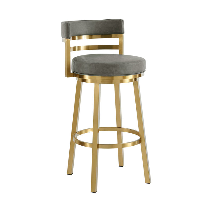 Madrid 30" Swivel Counter Stool with Gold Brushed Stainless Steel and Vintage Gray Faux Leather