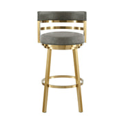 Madrid 30" Swivel Counter Stool with Gold Brushed Stainless Steel and Vintage Gray Faux Leather - Furniture City (CA)l