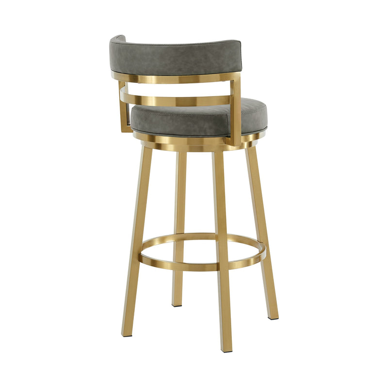 Madrid 30" Swivel Counter Stool with Gold Brushed Stainless Steel and Vintage Gray Faux Leather - Furniture City (CA)l