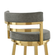 Madrid 30" Swivel Counter Stool with Gold Brushed Stainless Steel and Vintage Gray Faux Leather - Furniture City (CA)l