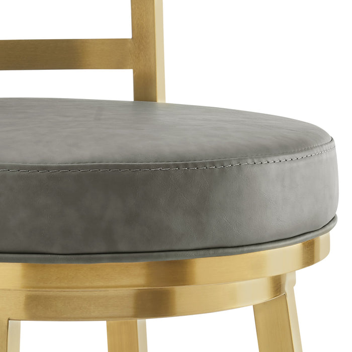 Madrid 30" Swivel Counter Stool with Gold Brushed Stainless Steel and Vintage Gray Faux Leather
