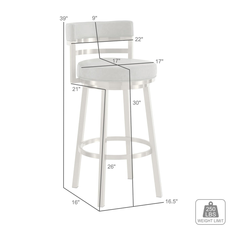 Madrid 30" Swivel Counter Stool with Gold Brushed Stainless Steel and Vintage Gray Faux Leather - Furniture City (CA)l
